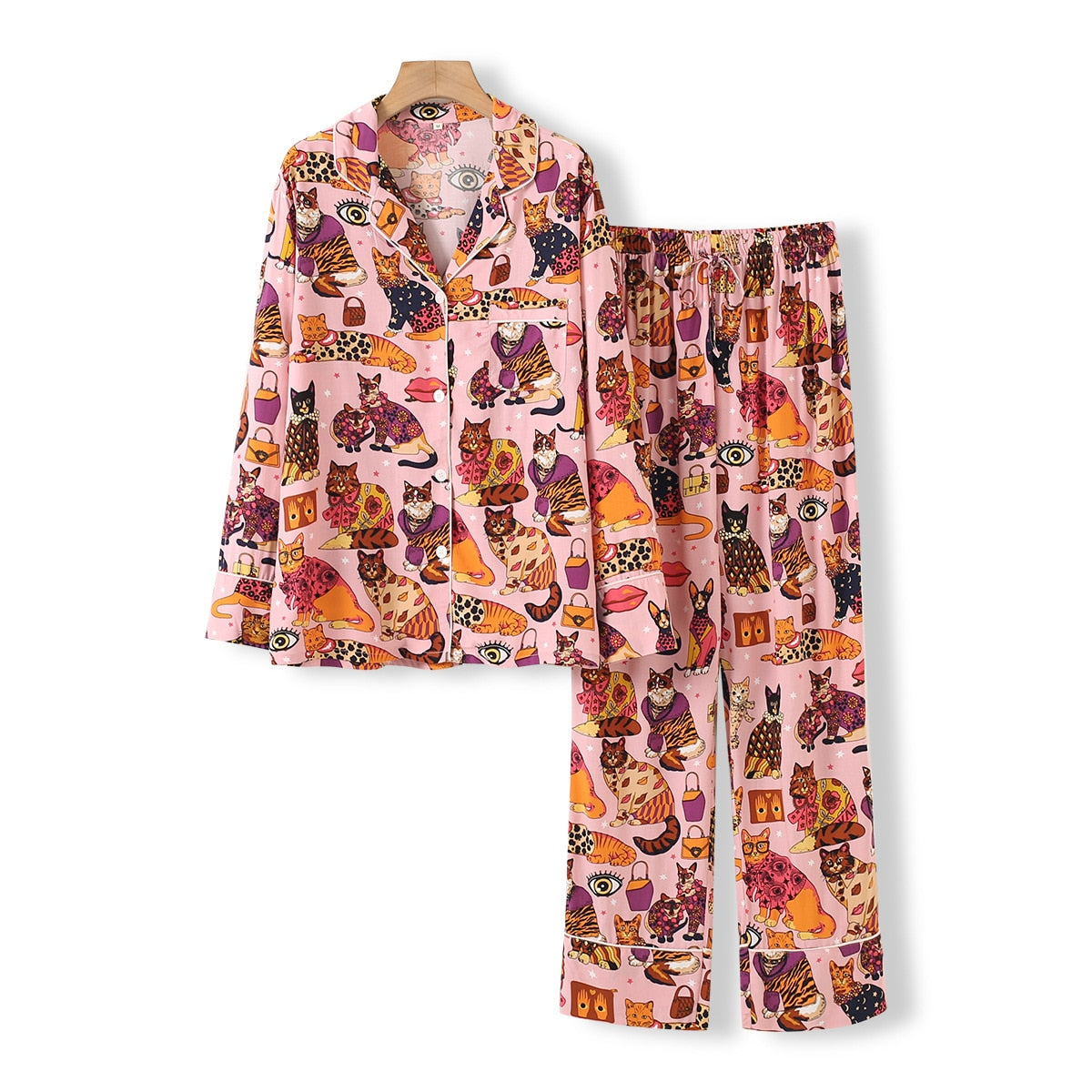 Pijama Longo Feminino Americano – Funny Cats